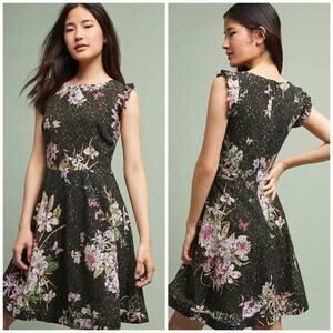 Anthropologie Floral Lace Mini Dress Black Pink